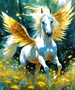 White Friesian Horse And Wings Diamond Painting