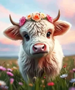 White Furry Baby Cow Diamond Painting
