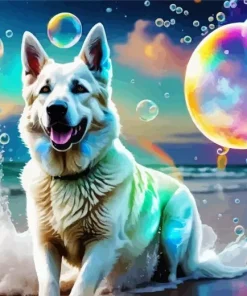 White German Shepherd Bubbles Diamond Painting