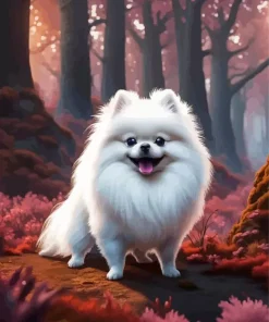 White Pomeranian Dog Diamond Painting