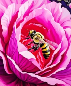 Bee On Pink Cabbage Rose Diamond Painting