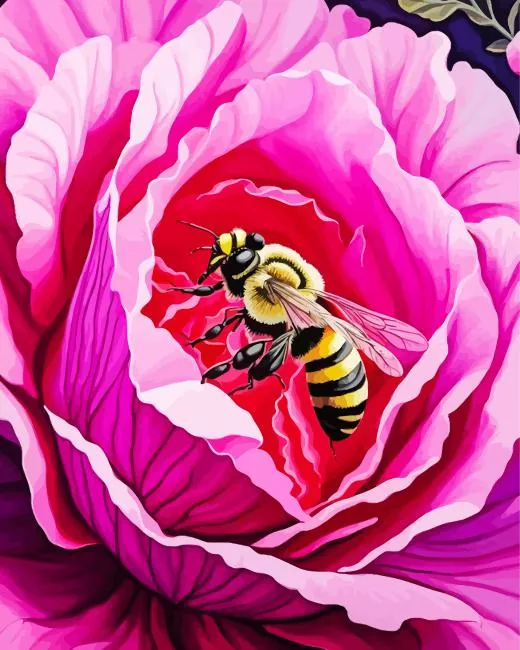 Bee on pink cabbage rose Diamond Paintings Bee On Pink Cabbage Rose Diamond Painting