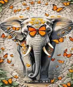 Orange Butterfly Elephant Diamond Painting