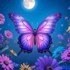 Purple Butterfly And Flowers Diamond Painting
