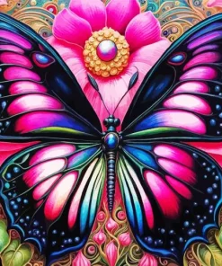 Butterfly On Pink Flower Diamond Painting