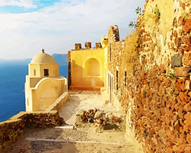 byzantine castle ruins santorini Diamond By Numbers Byzantine Castle Ruins Santorini Diamond Painting