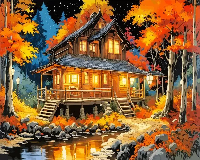 cabin in fall Diamond Paintings Cabin In Fall Diamond Painting