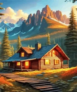 Cabin In Forest Diamond Painting