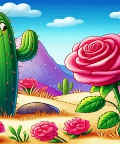 Cactus And Rose Diamond Painting