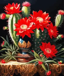 Cactus Red Flower Diamond Painting