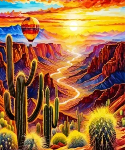 Cactus Sunrise Over Grand Canyon Diamond Painting