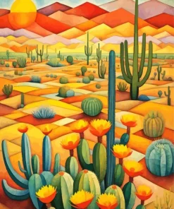 Cactus With Orange Flowers Art Diamond Painting