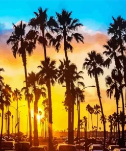California Palm Trees At Sunset Diamond Painting