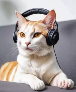 Cat Wearing Headphones Diamond Painting