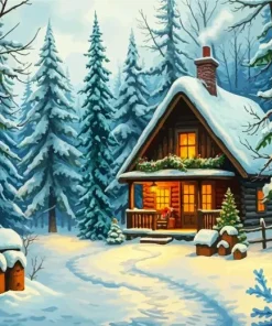 Christmas Cabin In The Woods Diamond Painting
