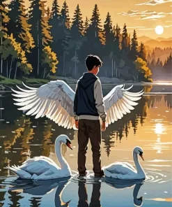 Man And Swan Diamond Painting