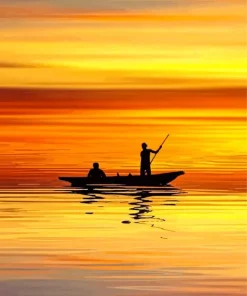 Man In Boat Silhouette Diamond Painting
