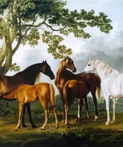 Mares And Foals In A River Landscape Diamond Painting