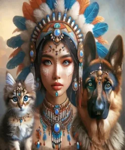 Native German Shepherd And Kitten Diamond Painting