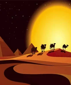 Camels And Pyramids Silhouette Diamond Painting