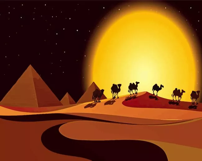 Camels And Pyramids silhouette daimond by numbers Camels And Pyramids Silhouette Diamond Painting