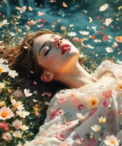 Girl Laying In Floral Water Diamond Painting