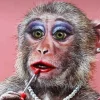 Girl Monkey Doing Makeup Diamond Painting