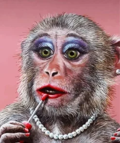 Girl Monkey Doing Makeup Diamond Painting