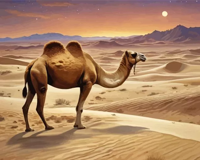 Wild Camel in desert daimond by numbers Wild Camel In Desert Diamond Painting