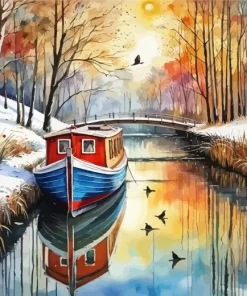 Winter Canal Boat Diamond Painting