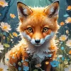 Baby Fox and Flowers Diamond Painting
