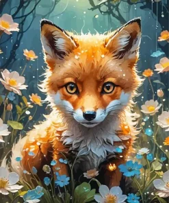 Baby Fox and Flowers Diamond Painting