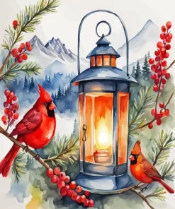 Cardinal and Lantern Diamond Painting