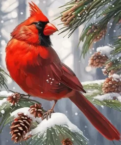 Cardinal in Snow Diamond Painting