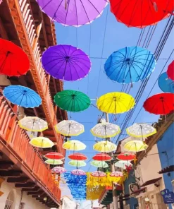 Cartagena Umbrella Street Diamond Painting