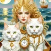 Cat Girl in a Boat Diamond Painting