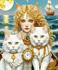 Cat Girl in a Boat Diamond Painting