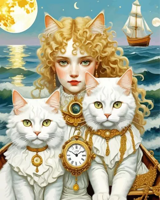 Cat Girl in a Boat Diamond Painting Cat Girl in a Boat Diamond Painting