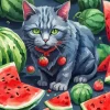 Cat and Watermelon Diamond Painting
