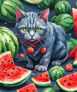 Cat and Watermelon Diamond Painting