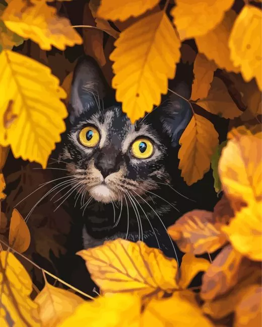 Cat in Fall Leaves Diamond Painting Cat in Fall Leaves Diamond Painting