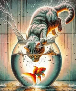 Cat in Fish Bowl Diamond Painting