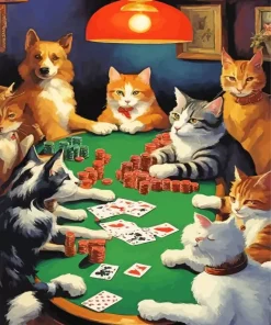 Cats and Dogs Playing Poker Diamond Painting