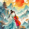Chinese Woman Playing Cello Diamond Painting