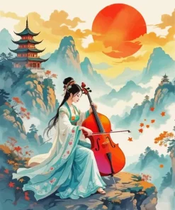 Chinese Woman Playing Cello Diamond Painting