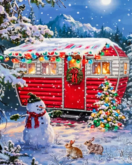 Christmas Red Caravan Diamond Painting Christmas Red Caravan Diamond Painting
