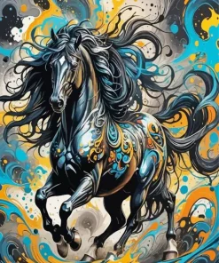 Colorful Friesian Horse Diamond Painting