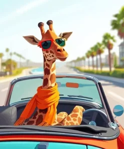 Giraffe in Car Diamond Painting