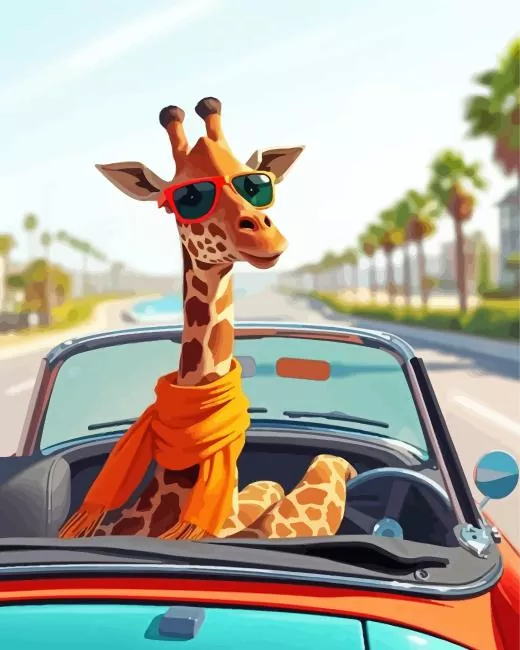 Giraffe in Car Diamond Painting Giraffe in Car Diamond Painting