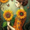 Girl Holding Sunflowers Diamond Painting